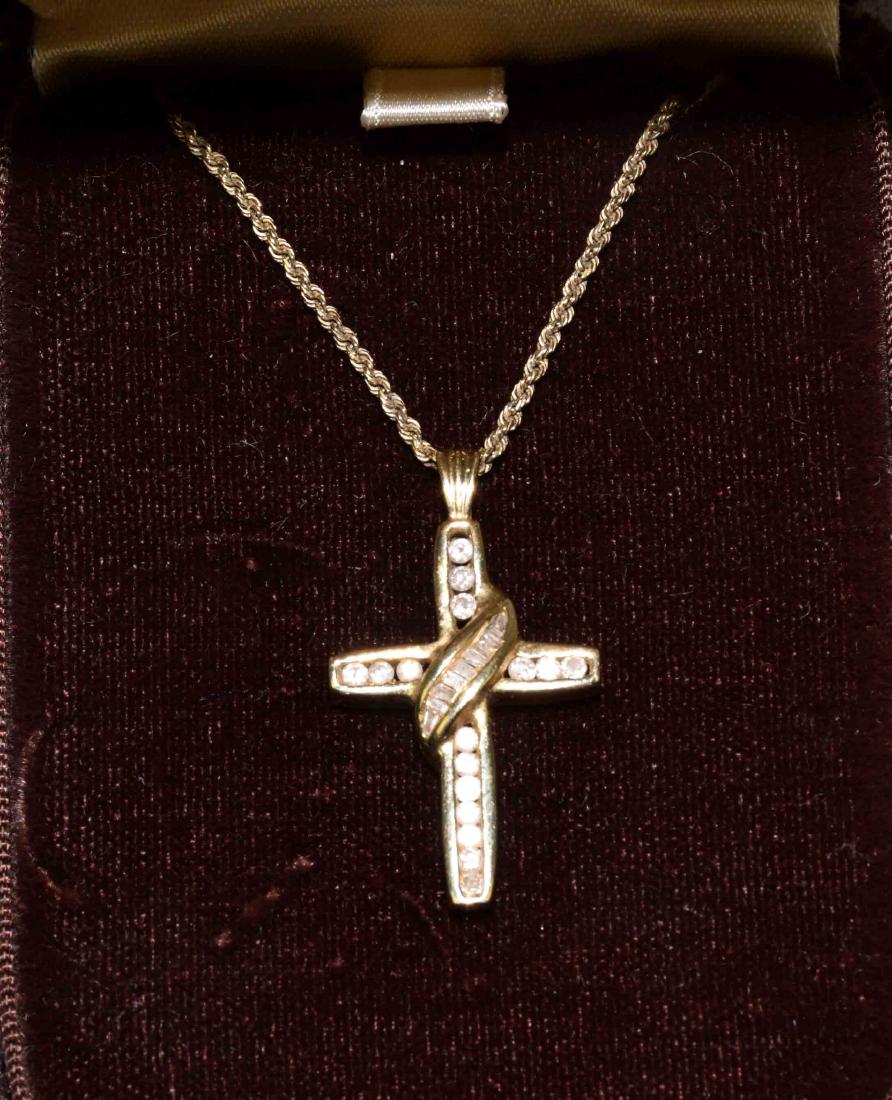 14k GOLD AND DIAMOND CROSS AND CHAIN - 14k gold cross (1 of 2)