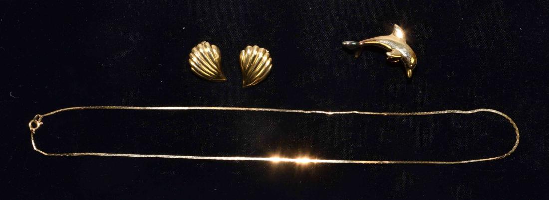 3pc 14k GOLD JEWELRY LOT - Includes pair of shell clip (1 of 4)