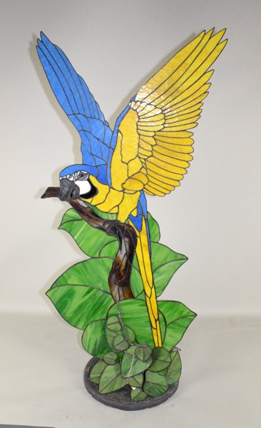 LARGE BLUE & WHITE LEADED GLASS PARROT - Hand made by (1 of 6)