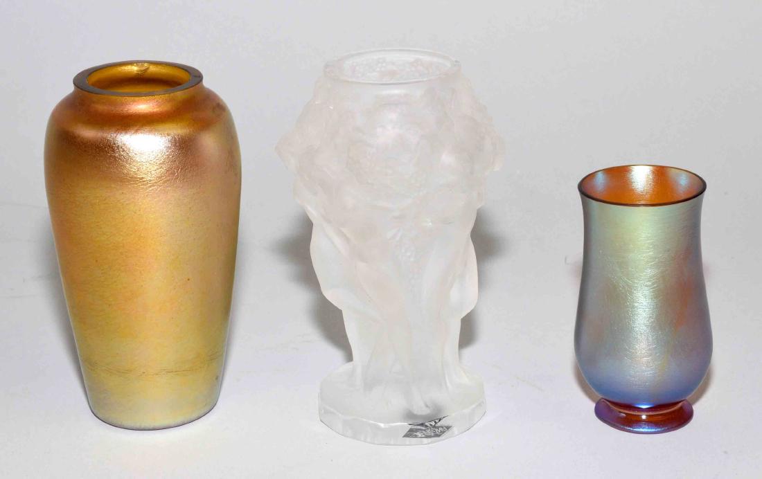 (3) ART GLASS VASES - Includes (2) Iridescent art glass (1 of 4)