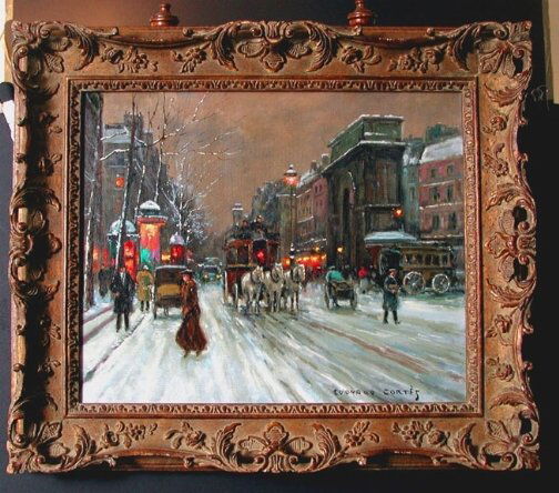 SIGNED EDOUARD CORTES CHATELET OIL.: SIGNED EDOUARD CORTES CHATELET OIL. c. 1960. Oil on canvas. Signed lower right. Cortes (French, 1882-1969) is a listed artist with many paintings of French city scenes. Please view the additional phot