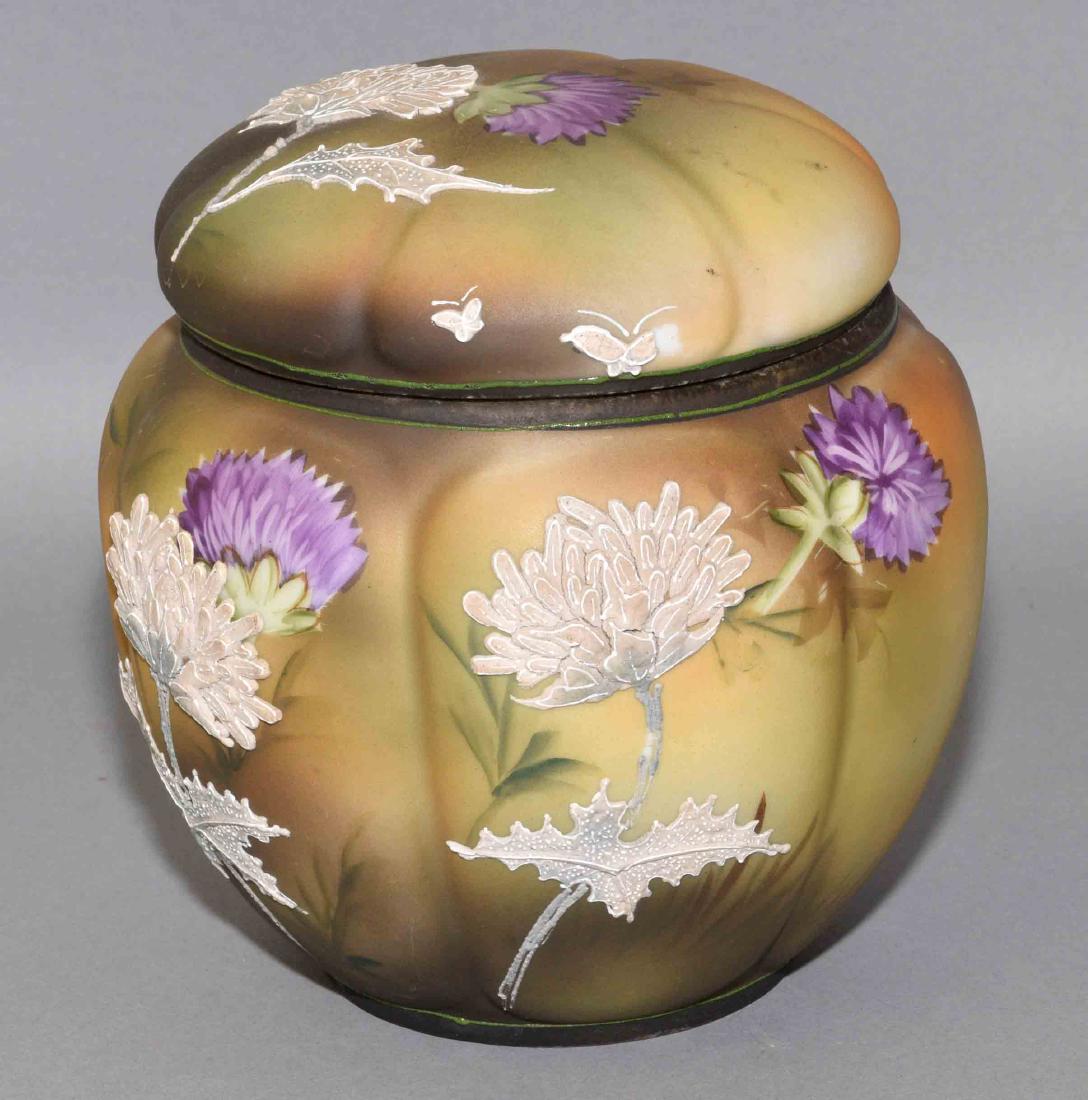 NIPPON HANDPAINTED BISCUIT JAR - Flowers hand painted (1 of 4)