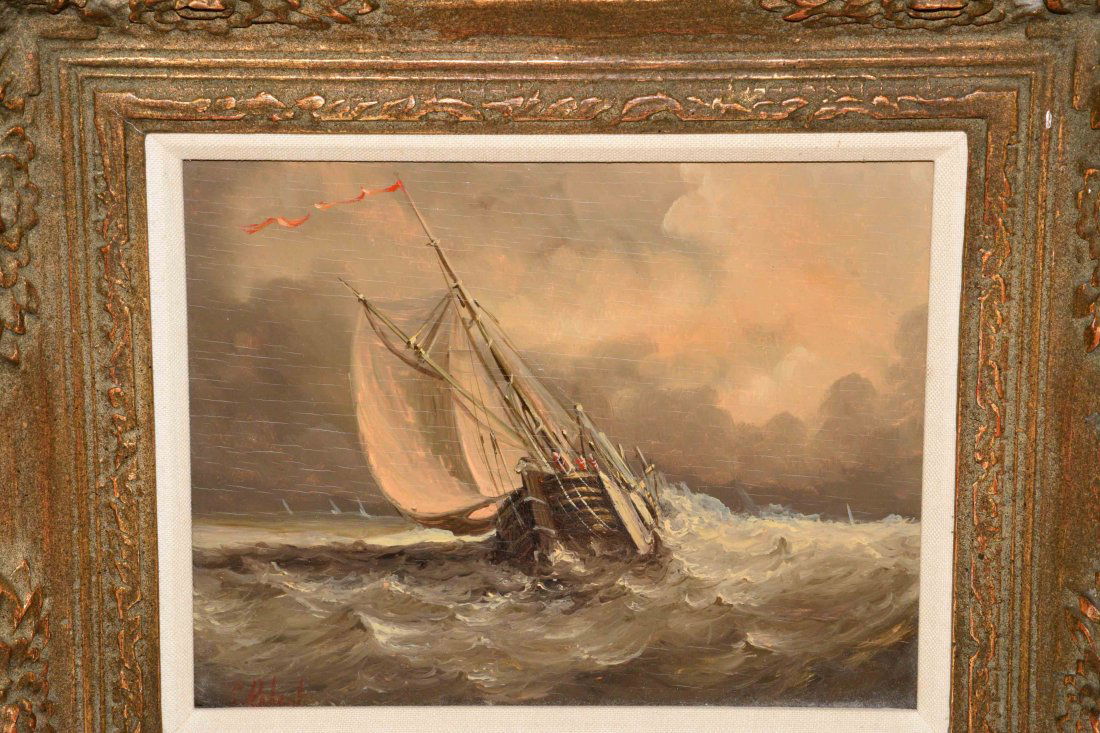 Oil on panel, sailboat, signed ''Redert''. 9.25''L x (1 of 3)
