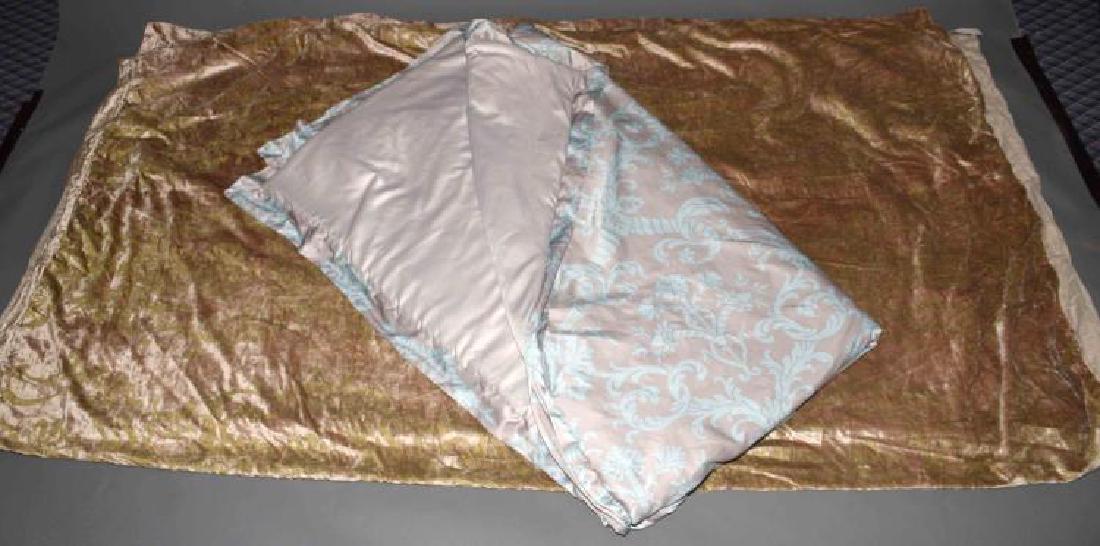 VELOUR BEDSPREAD - Olive green, cotton lining with grey: VELOUR BEDSPREAD - Olive green, cotton lining with grey & aqua polyester cover; by Lili Alessandra; Measures: 70''W x 86''L - Condition: Age appropriate wear; All items sold as is.