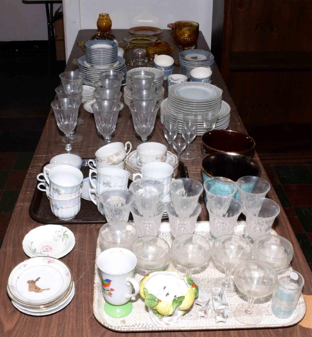 TABLE LOT OF GLASSES,PLATES, TRAYS AND MORE. Condition:: TABLE LOT OF GLASSES,PLATES, TRAYS AND MORE. Condition: Age Appropriate Wear, all items sold as is.