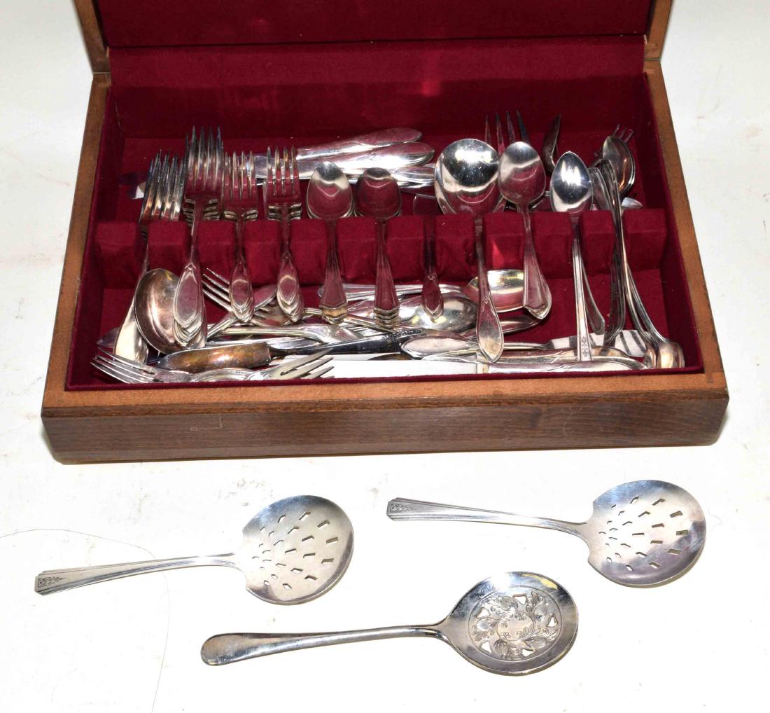 SILVERPLATED FLATWARE W/WOODEN CASE. Condition: Age (1 of 2)