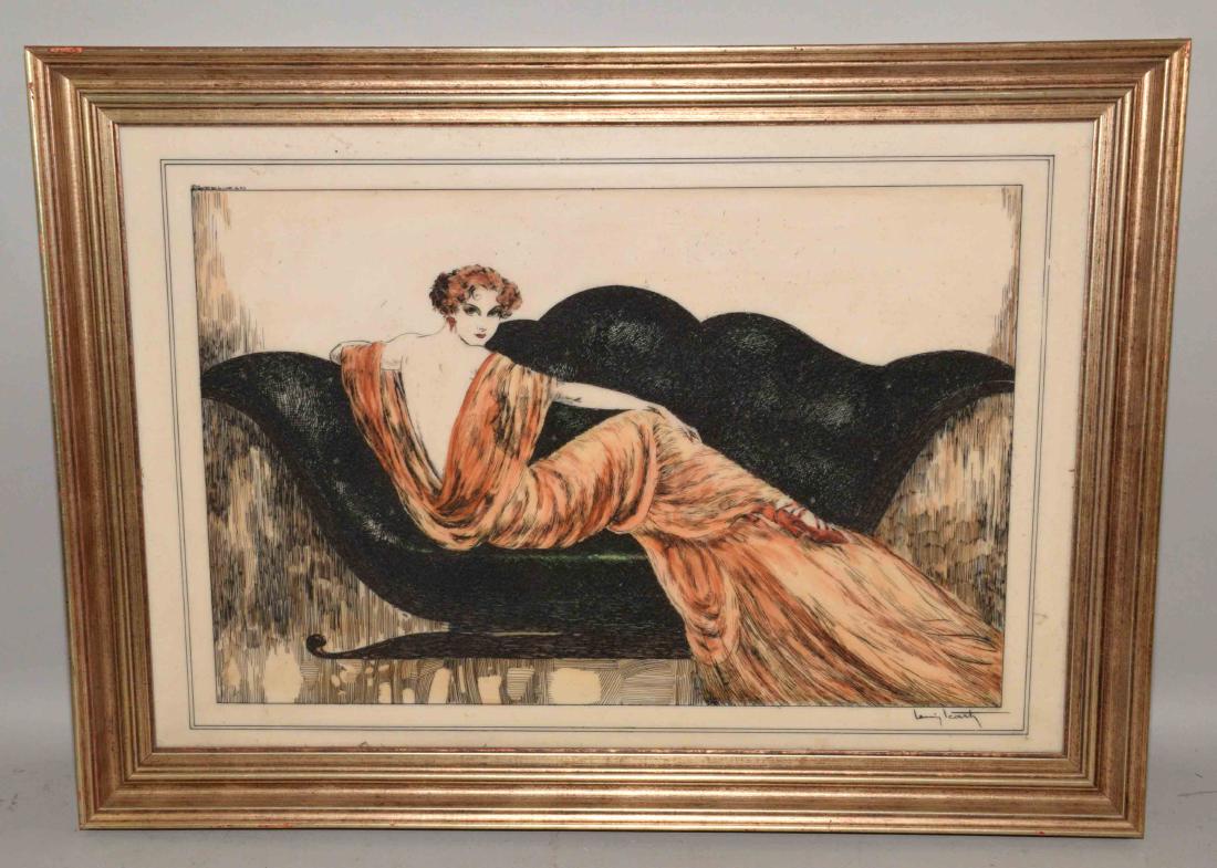 L. Icart, etching on composition panel, 1937, NY, 17''H (1 of 3)