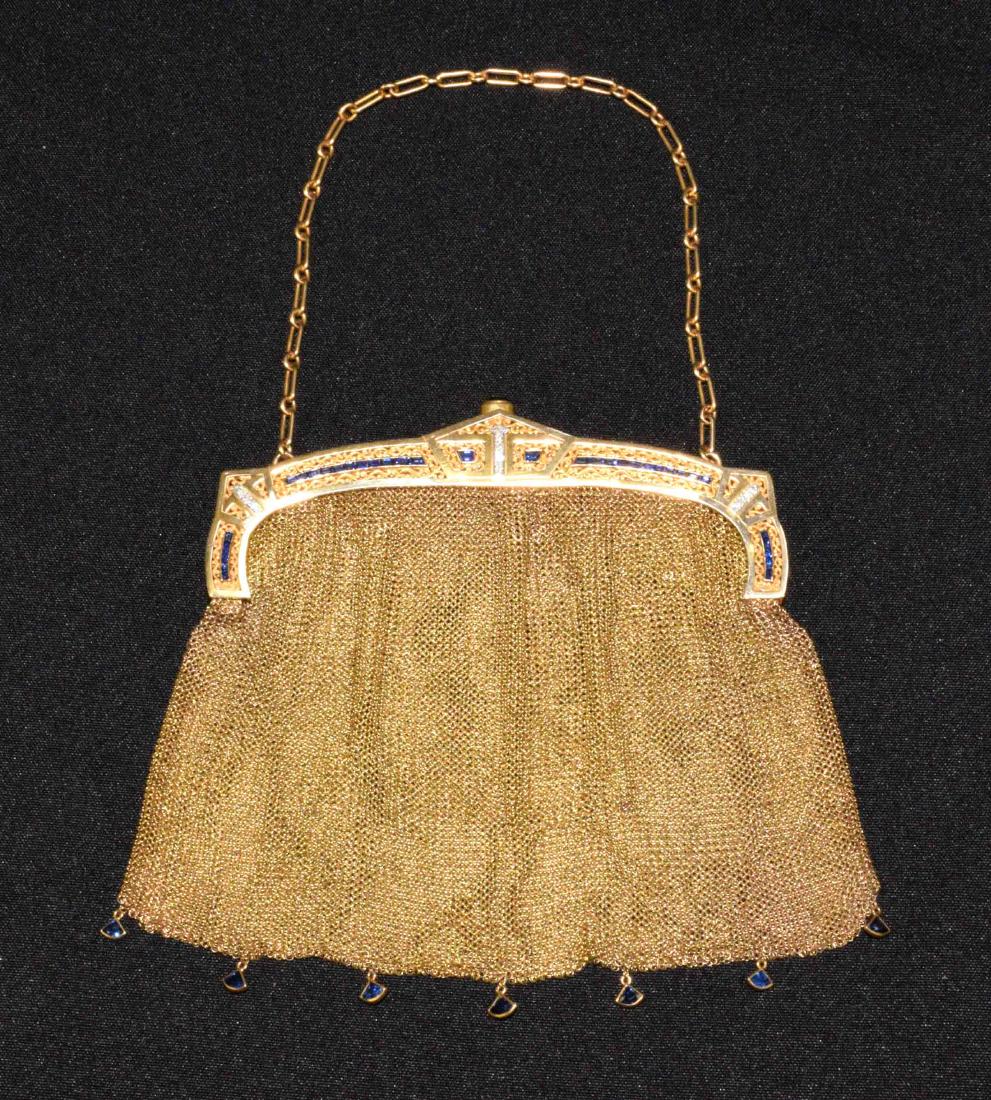 EVENING PURSE WITH CHAIN, 14 kt gold with (14) small (1 of 13)
