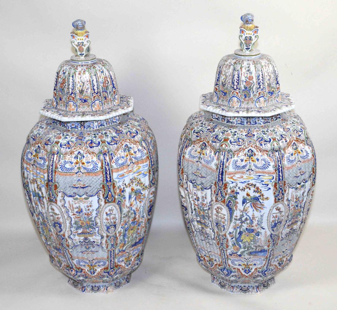 PAIR OF LARGE DELFT-STYLE VASES, hand painted in (1 of 9)