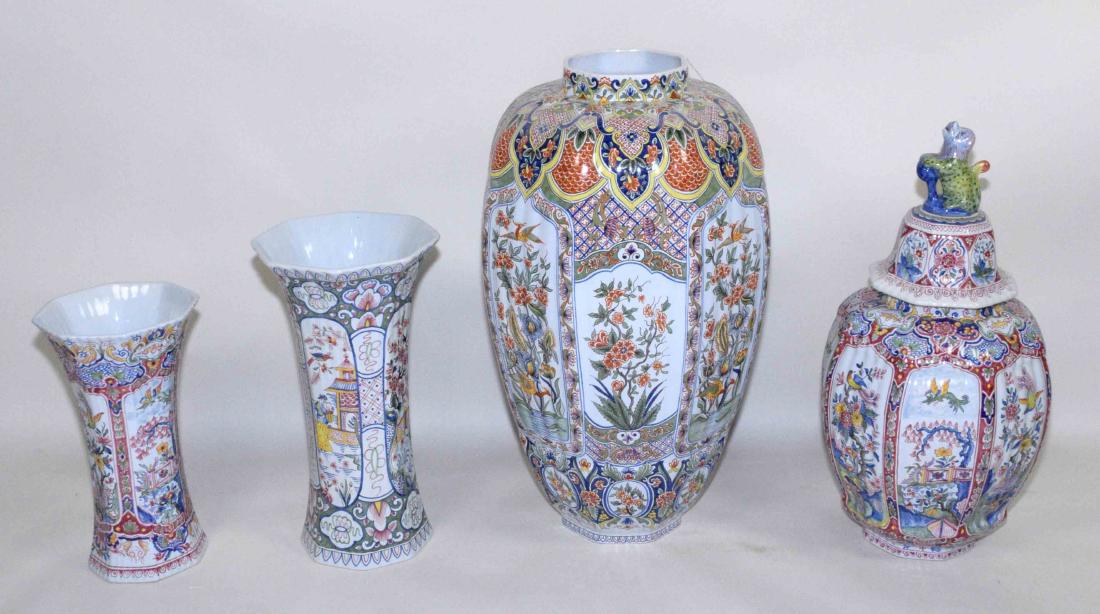 FOUR PIECE DELFT-STYLE VASES HAND-PAINTED IN CHINESE (1 of 9)