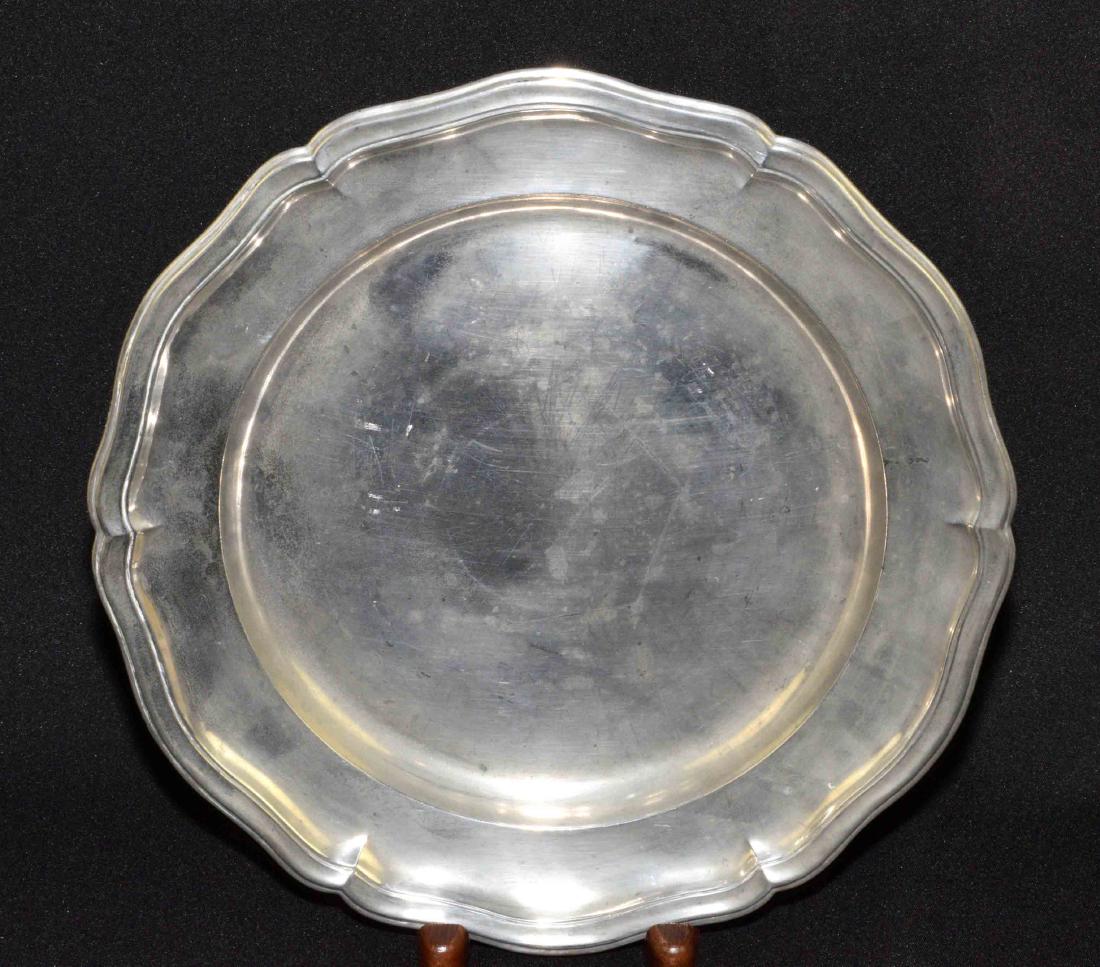 FRENCH PEWTER CHARGER, mid 18th C., 14'' diameter.: FRENCH PEWTER CHARGER, mid 18th C., 14'' diameter. Condition: surface nicks and scratches. Provenance: Mail Pouch Tobacco Estate.