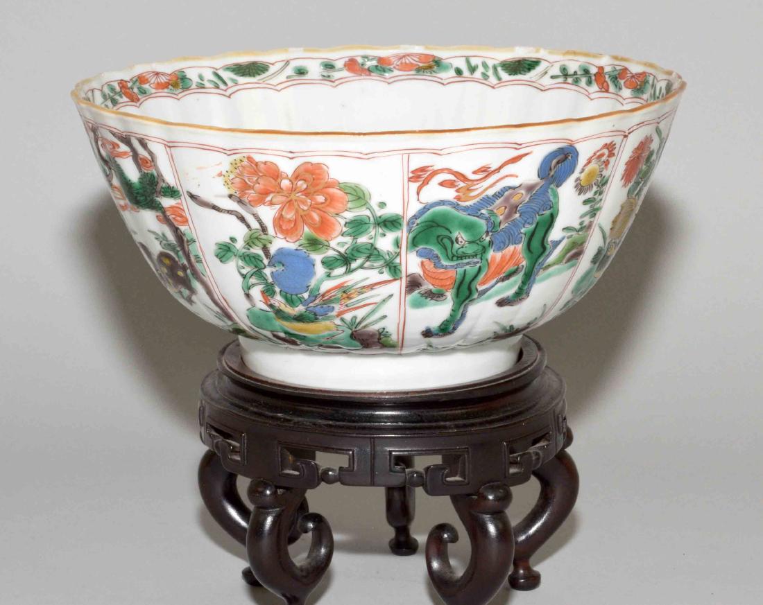 CHINESE PORCELAIN FAMILLE VERTE BOWL. Kangxi period, (1 of 9)