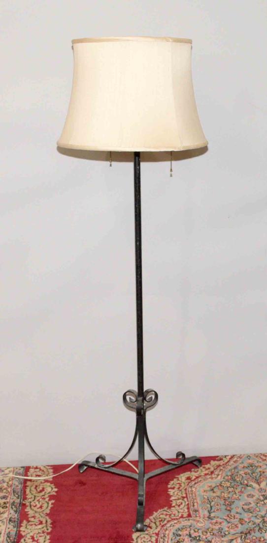 WROUGHT IRON TRIPOD FLOOR LAMP with 2-light candle arms (1 of 3)