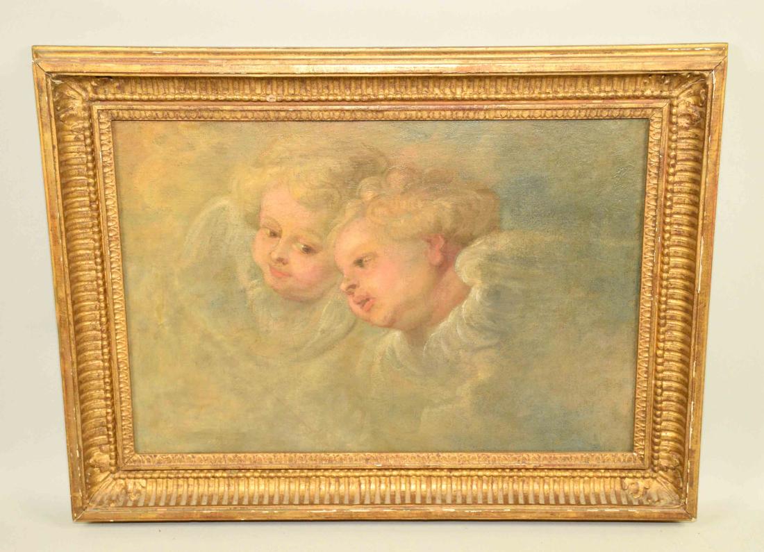 (2) CHERUBIM OIL ON CANVAS, 18th C. school. 13.50''H x (1 of 3)