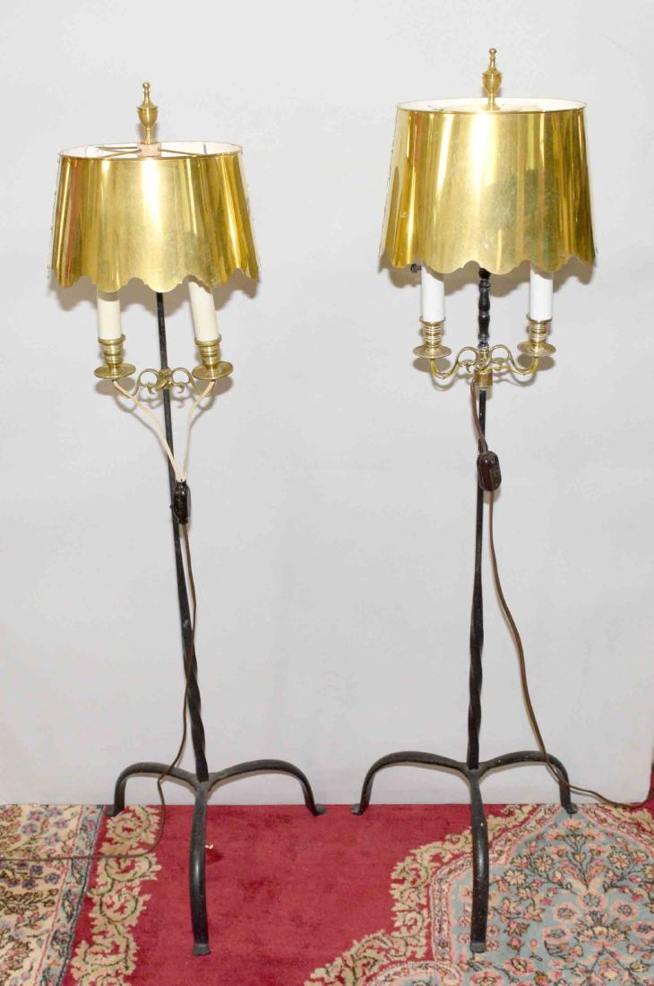 PAIR OF IRON AND BRASS TRIPOD FLOOR LAMPS with (1 of 4)