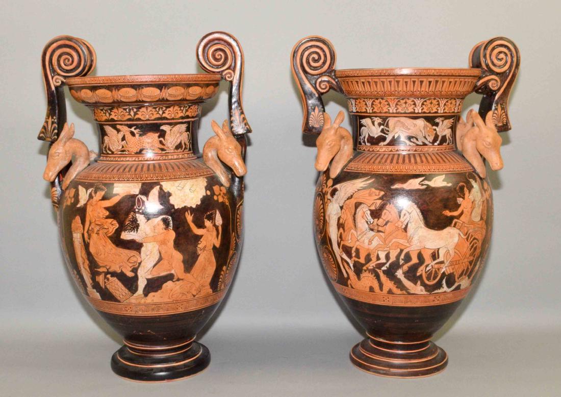 PAIR OF VASES/URNS PAINTED WITH CLASSICAL GREEK FIGURES (1 of 11)