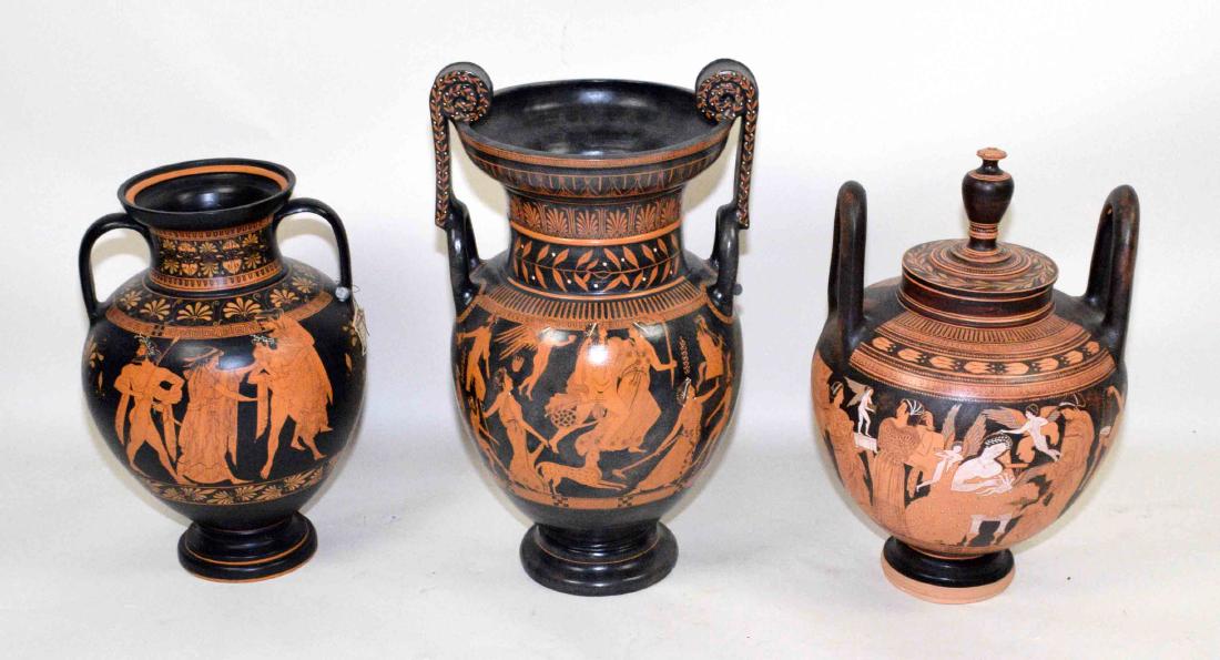 THREE VASES PAINTED WITH CLASSICAL GREEK FIGURES (1 of 9)