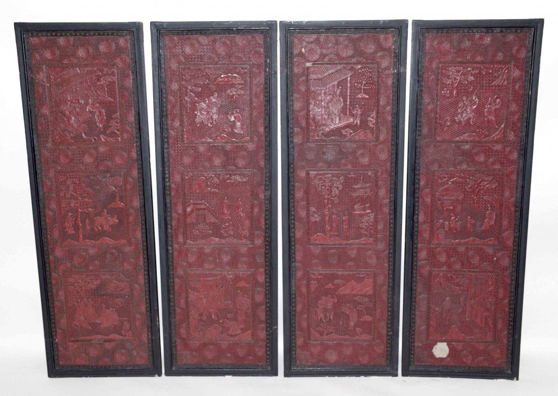 CHINESE SET OF (4) CINNEBAR LACQUERED PLAQUES, some (1 of 11)