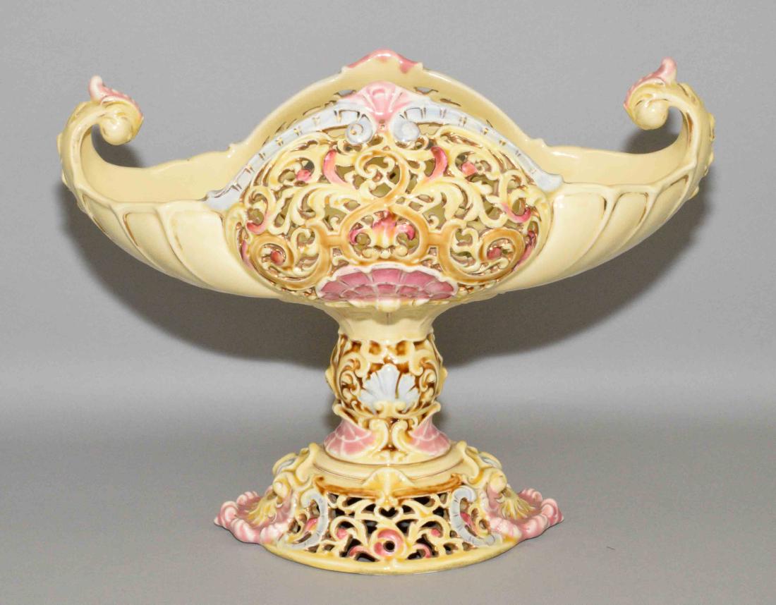 ZSOLNAY GLAZED RETICULATED CERAMIC CENTERPIECE, (1 of 6)