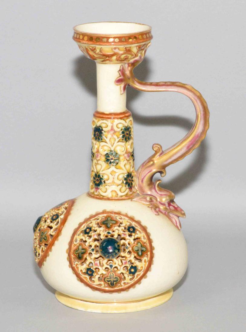 ZSOLNAY GLAZED RETICULATED CERAMIC EWER, (1 of 6)