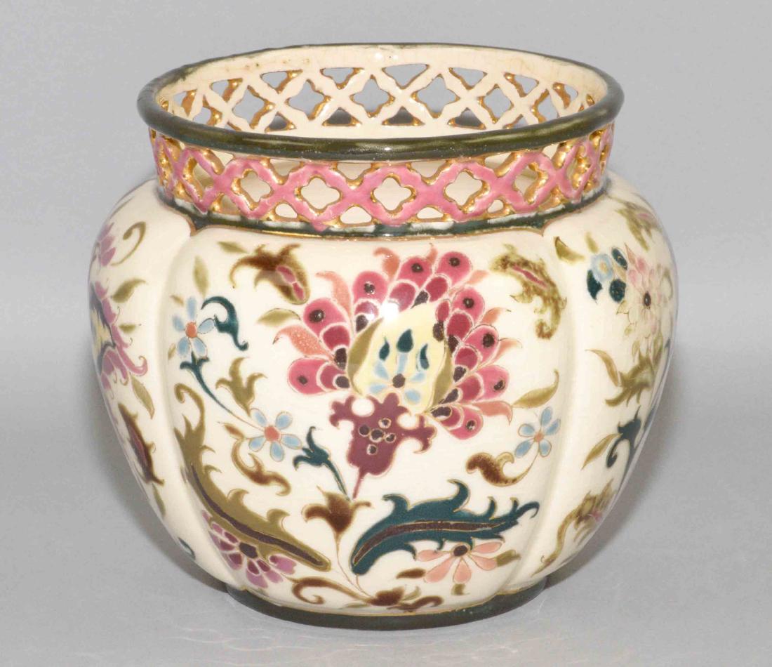 ZSOLNAY GLAZED RETICULATED CERAMIC BOWL, (1 of 6)