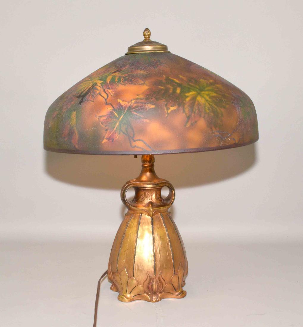 PITTSBURGH PAINTED GLASS SHADE with crack on unusual (1 of 12)