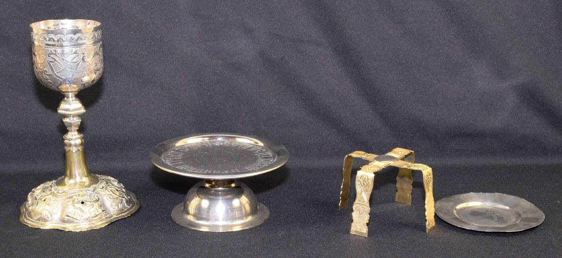 19TH C. RUSSIAN CHALICE AND PATEN. 9.50''H x 6''W.: 19TH C. RUSSIAN CHALICE AND PATEN. 9.50''H x 6''W.
