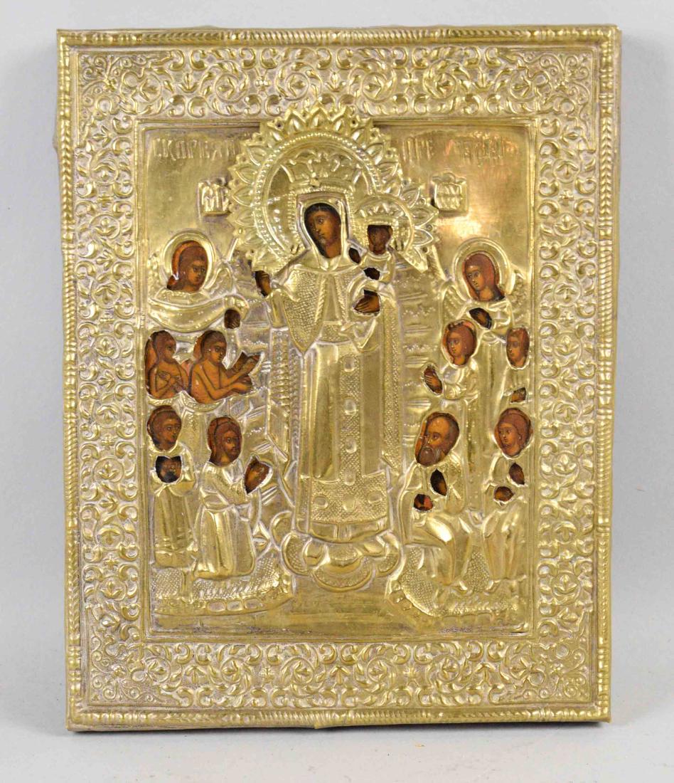 RUSSIAN ICON JOY OF ALL WHO SORROW. 9''H x 7''W.: RUSSIAN ICON JOY OF ALL WHO SORROW. 9''H x 7''W.