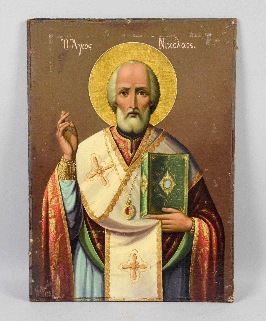 GREEK ICON OF ST. NICHOLAS, comtemporary. 14''H x: GREEK ICON OF ST. NICHOLAS, comtemporary. 14''H x 10''W.