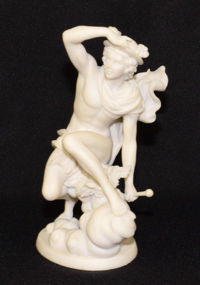 ALABASTER STATUE OF MERCURY. 9''H x 5''L x 3.5''W.: ALABASTER STATUE OF MERCURY. 9''H x 5''L x 3.5''W. Condition: broken wing on helmet.