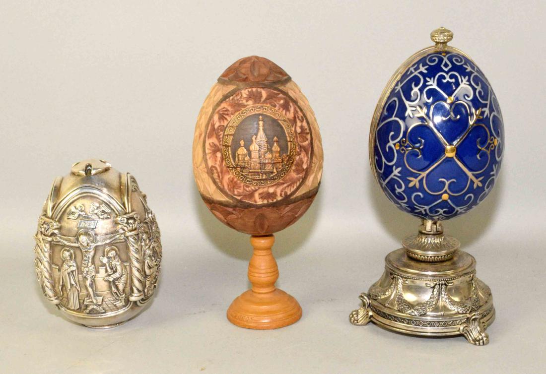 (3) RUSSIAN-STYLE EGGS. One is wood carved with St. (1 of 11)