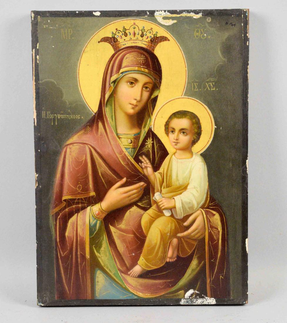 19TH C. GREEK ICON MOTHER OF GOD. 12.50''H x 9''W. (1 of 4)