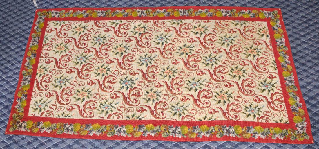 NEEDLEPOINT RUG. 67''L x 36''W. Provenance: Mail Pouch: NEEDLEPOINT RUG. 67''L x 36''W. Provenance: Mail Pouch Tobacco Estate.