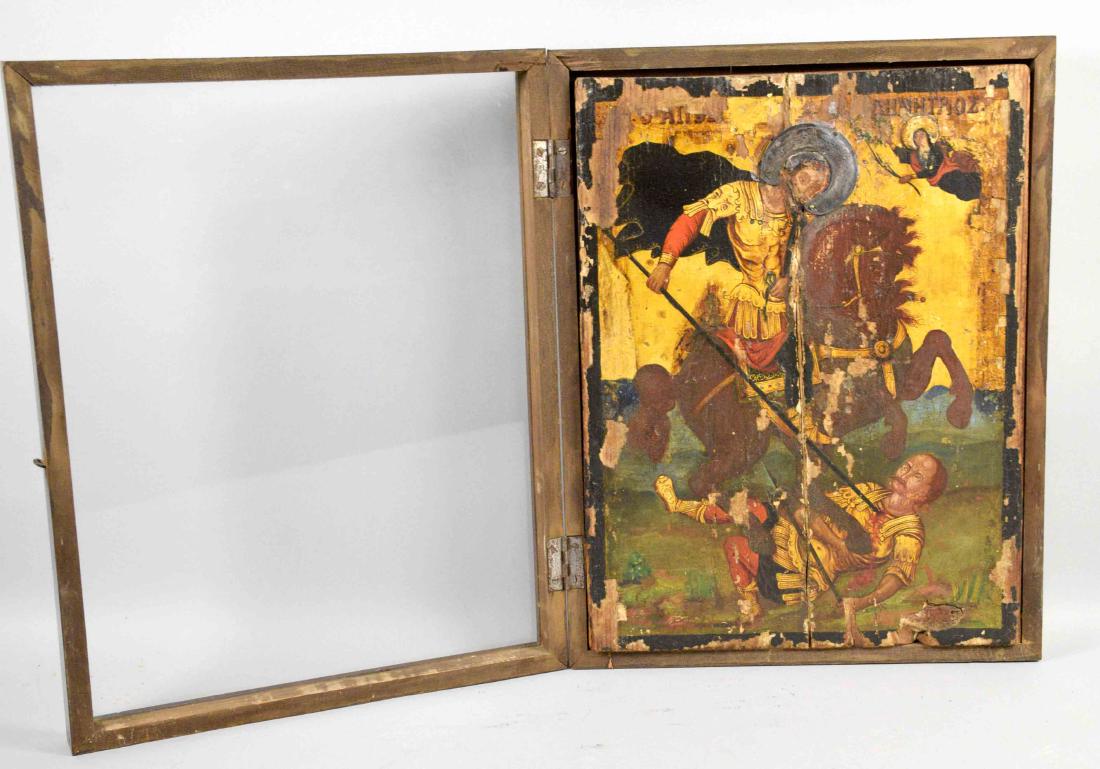 GREEK ICON OF ST. DEMITRIAS 19TH C. Framed under glass (1 of 6)