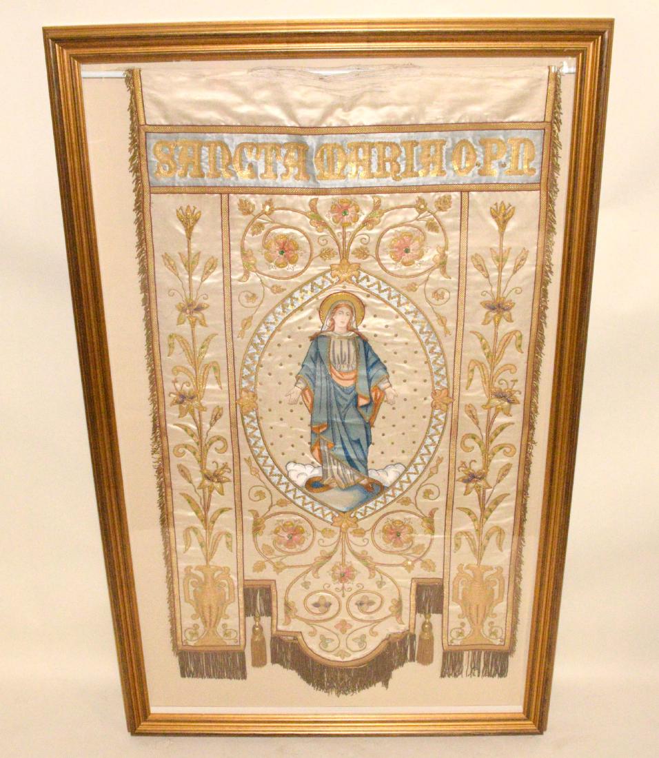 19TH C. FRENCH EMBROIDERED SILK RELIGIOUS PROCESSIONAL (1 of 3)