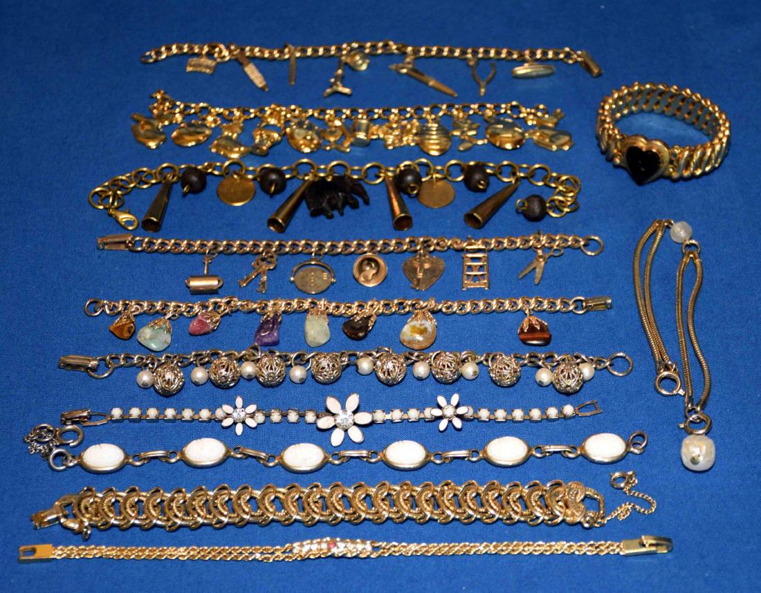 (12) VINTAGE BRACELETS. Variety includes: (6) charm (1 of 5)