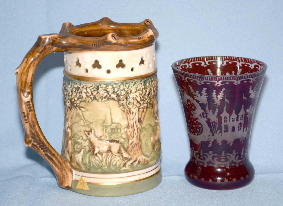 (2 PC.) ROYAL DUX MUG AND BOHEMIAN ETCHED GLASS. 6''h, (1 of 4)