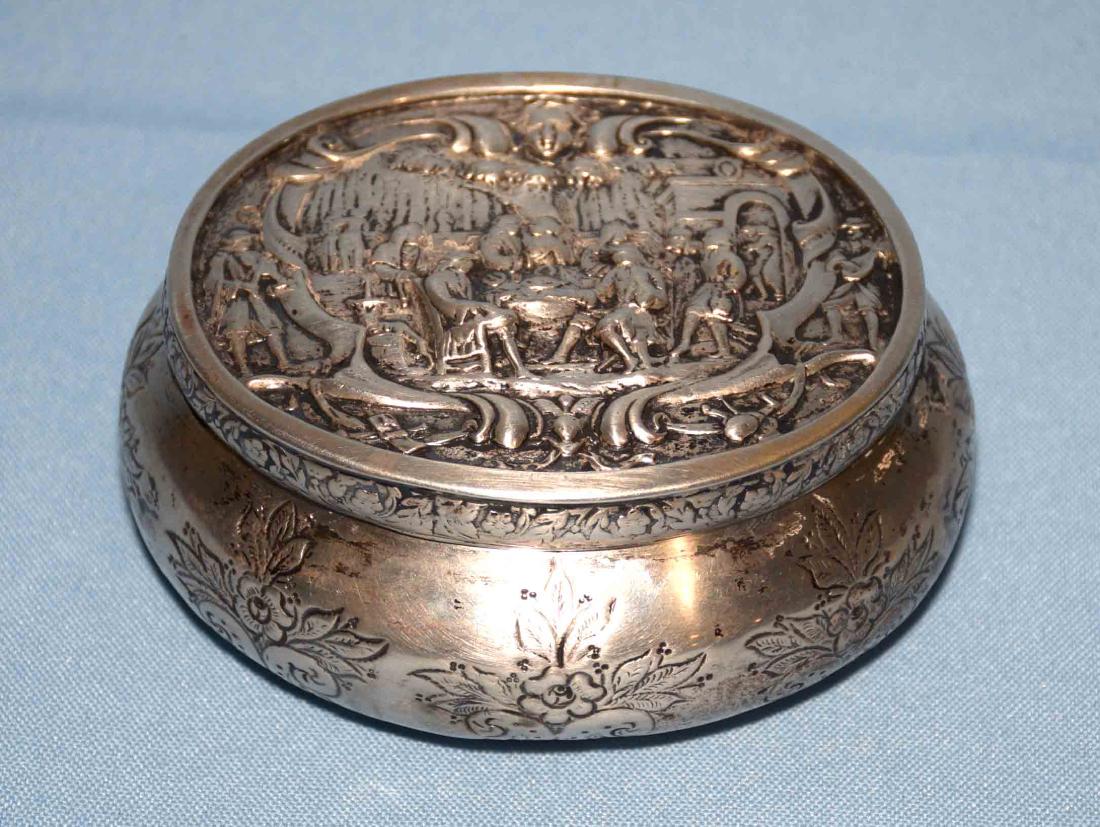 ANTIQUE STERLING SILVER REPOUSSE LIDDED BOX, oval (1 of 3)