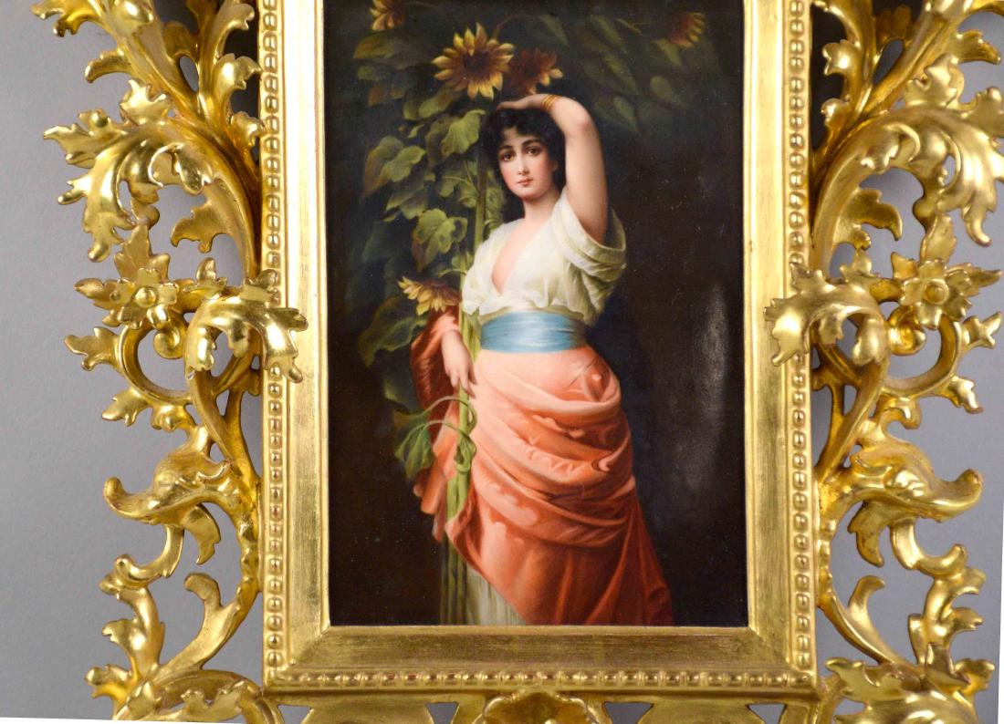 KPM PLAQUE DEPICTING A LADY WITH SUNFLOWERS, florentine (1 of 7)
