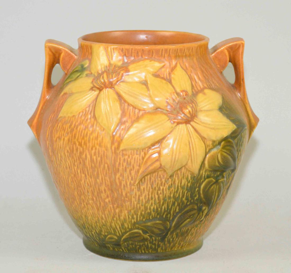 LARGE ROSEVILLE POT, orange in color with floral (1 of 5)
