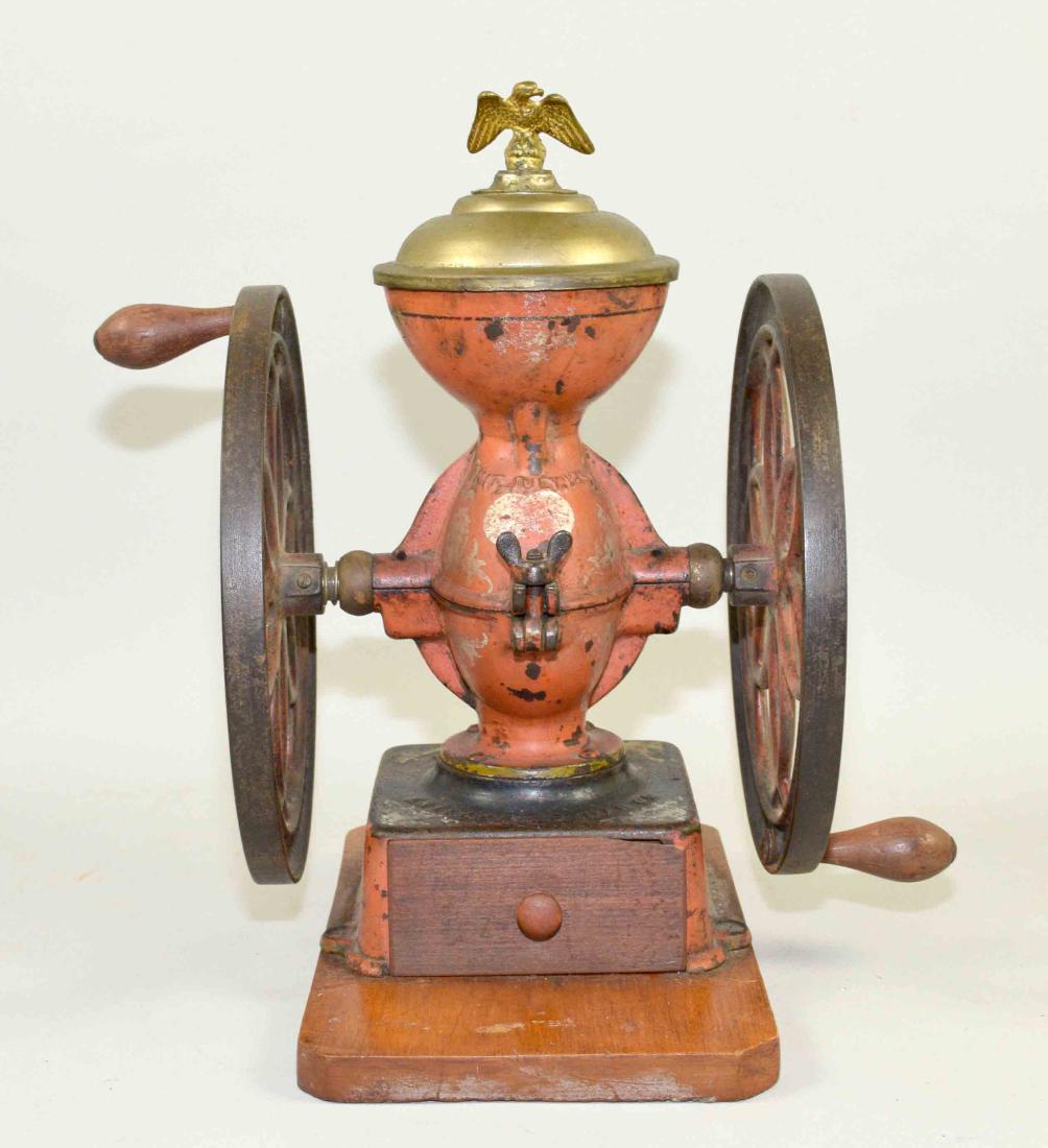 CAST IRON COFFEE GRINDER MOUNTED ON A BOARD, (1 of 11)