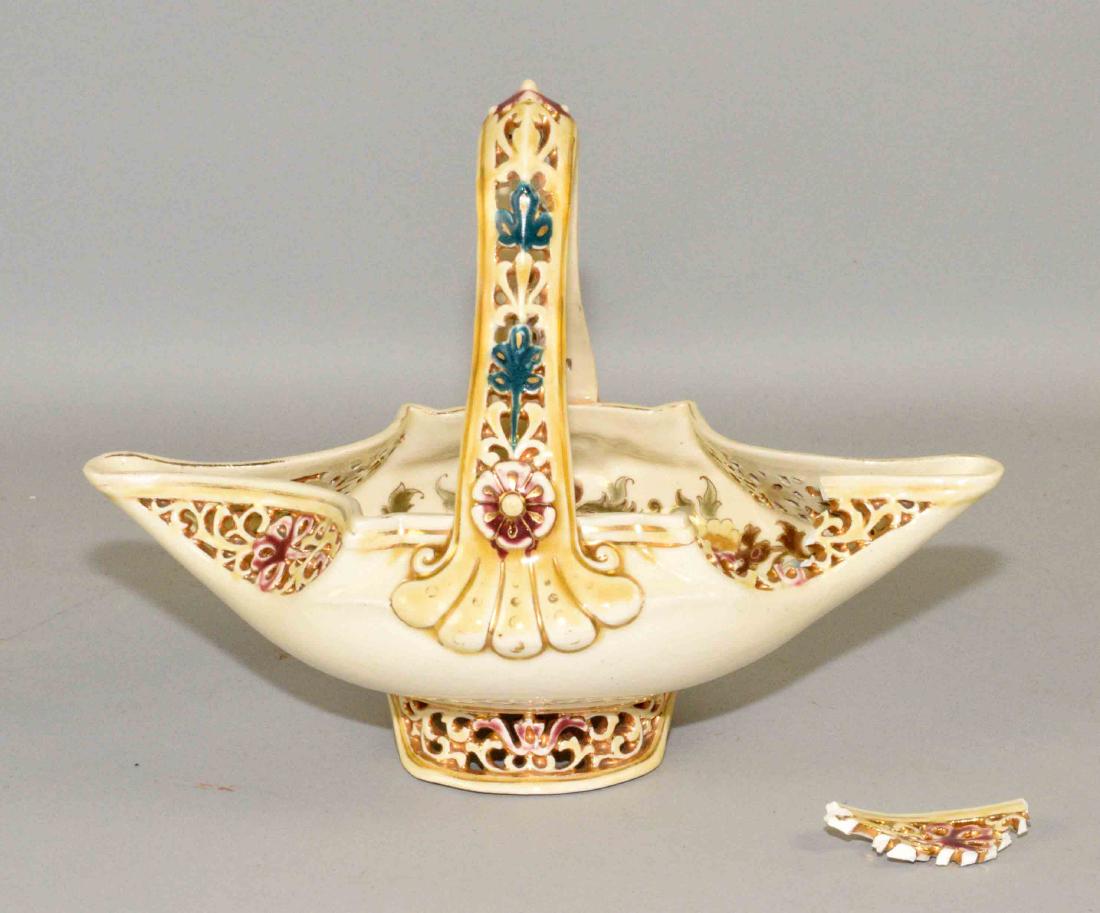 ZSOLNAY GLAZED RETICULATED CERAMIC BASKET, (1 of 4)