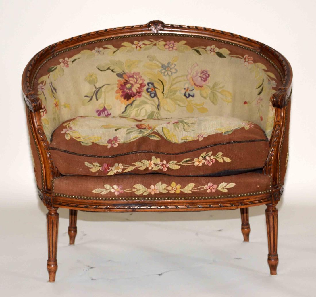 FRENCH LOUIS XV STYLE SMALL SETTEE WITH FLORAL TAPESTRY (1 of 7)