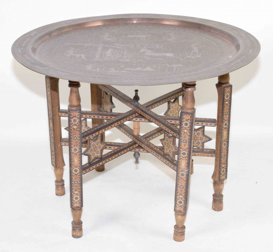 Persian Stand with Copper Charger. 20''H x 26''W. (1 of 7)