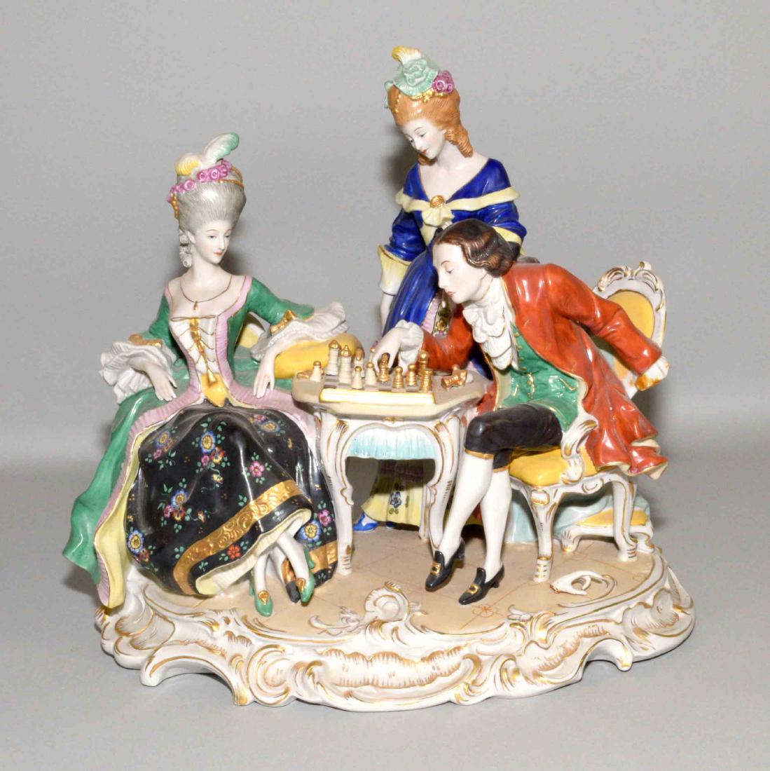 FIGURAL GERMAN PORCELAIN CHESS GROUP. Colorfully (1 of 6)
