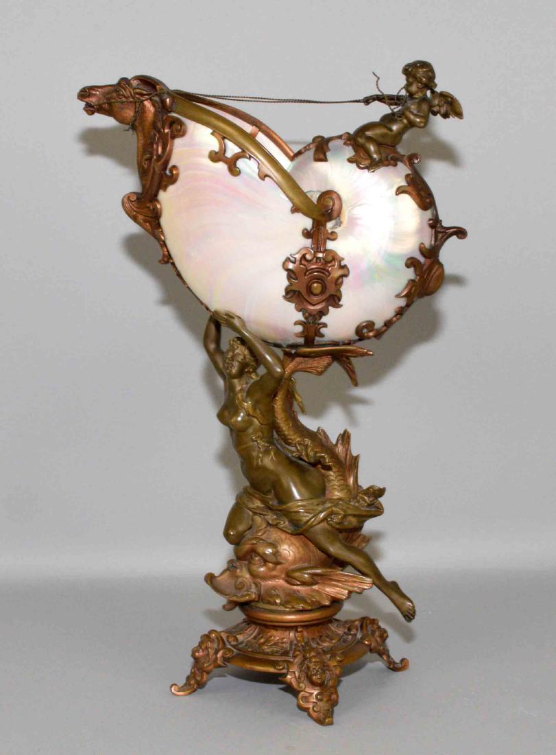 BRONZE AND SHELL NAUTILUS. 15''h x 9''w. (1 of 15)