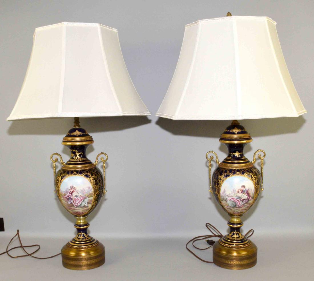 PAIR OF VIENNA PORCELAIN URN LAMPS, signed Lizvad. (1 of 6)
