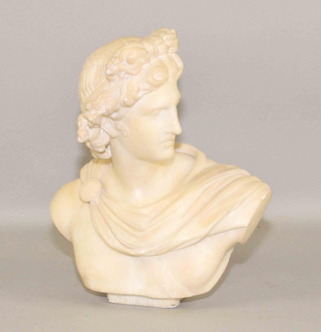 APOLLO MARBLE BUST. Condition: some nicks and (1 of 4)