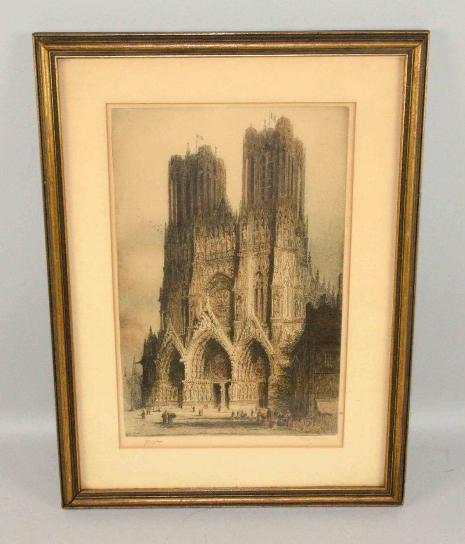 SIGNED ETCHING OF A EUROPEAN CATHEDRAL. (1 of 4)