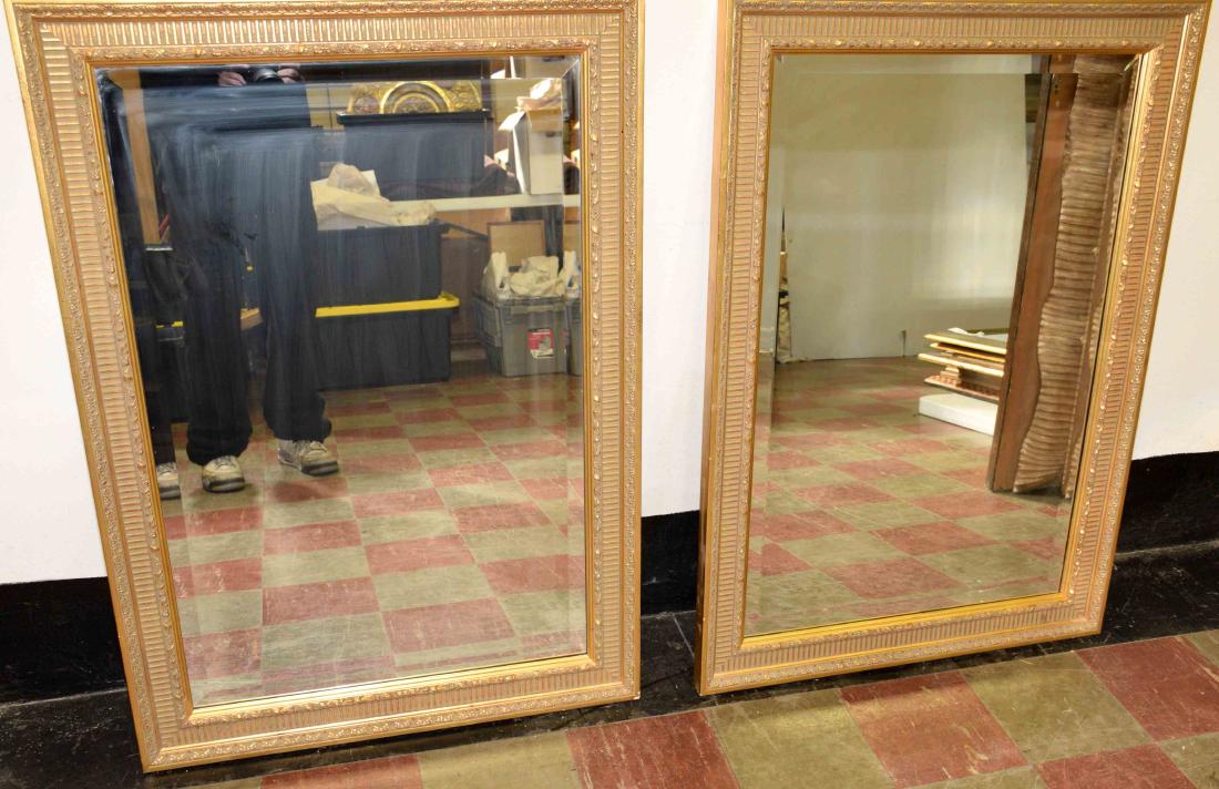 PAIR OF DECORATIVE WOOD FRAMED MIRRORS. 41.75''h x (1 of 1)
